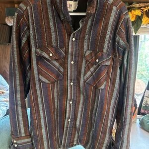 Saddle king western vintage Striped pearl snap Shirt jacket size large